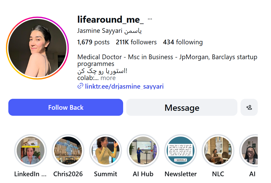 Dr Jasmine Sayyari Instagram profile